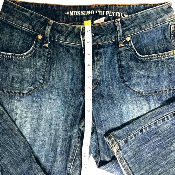 MOSSIMO Women Super Flare Bootcut Jeans Sz 8 Blue Distressed Low Rise 32" Inseam - Picture 5 of 7